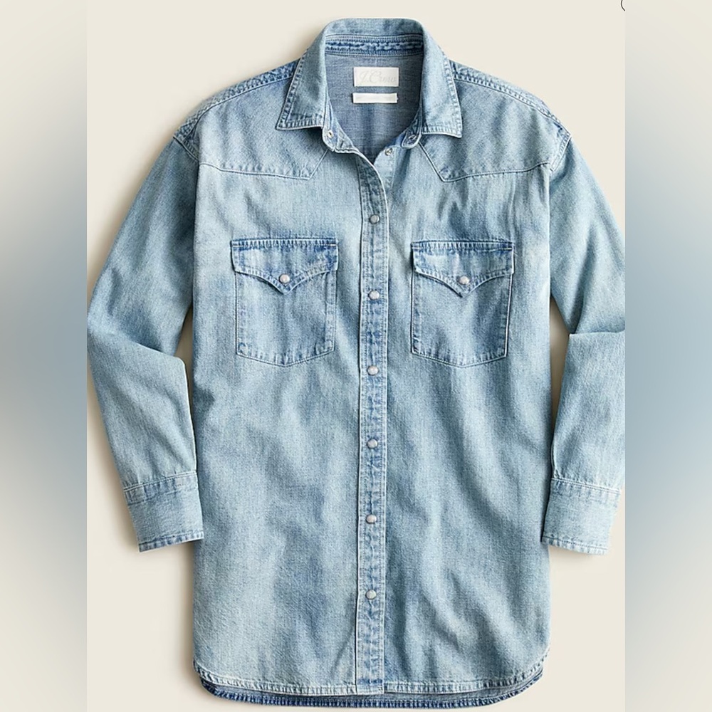 J. Crew JCrew Reimagined Western‎ Button Down Chambray Blue Long Sleeve Pearl